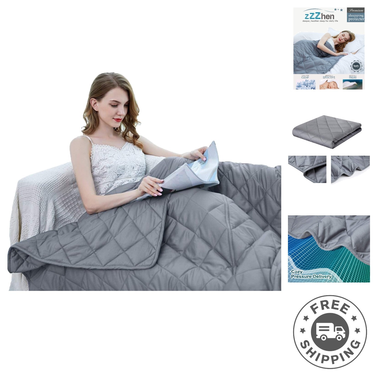 15LB Cooling Weighted Blanket in Solid Grey – Machine Washable & Stress-Relieving  -image