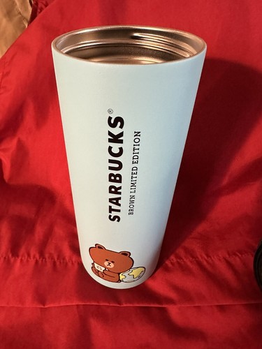 NEW SINGAPORE STARBUCKS x LINE FRIENDS BROWN x EARTH DAY 16oz BLUE FLASK TUMBLER - Picture 13 of 14