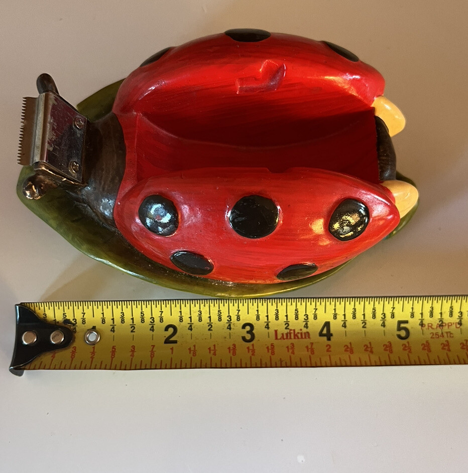 Vintage 2001 Figi Graphics Lady Bug Ceramic Tape Dispenser & Paper