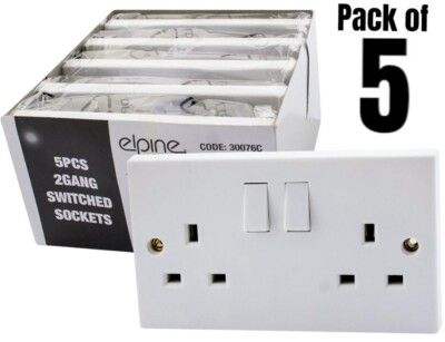 5 Stück geschaltete Wandstecker Steckdose zweipolig 2-fach 13A UK Elektro weiß