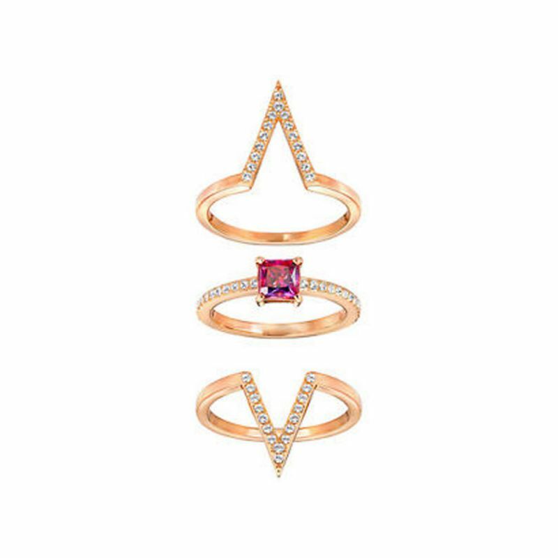 Swarovski Rose Gold Tone Funk Ring Set Size 48 5257464