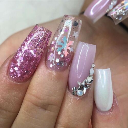 Nail Art Glitter Snowflake Sequin White Holographic Effect Decoration Christmas - Picture 4 of 14