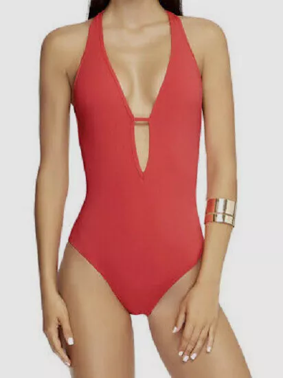 Red strappy one piece swimsuit clearance