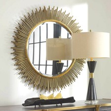Marlo Round Wall Mirror Beveled Antiqued Gold...