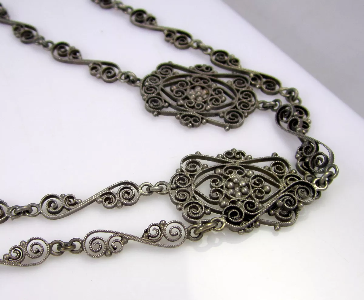 Estate Vintage Ornate Sterling Silver 40 Inch Long Wide Chain 27.2