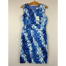 Calvin Klein Cocktail Sheath Dress Sleeveless Blue Watercolor Women's Size 8
