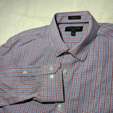 Banana Republic Mens Slim Fit Non-Iron Plaid Dress Shirt Blue Red Large L