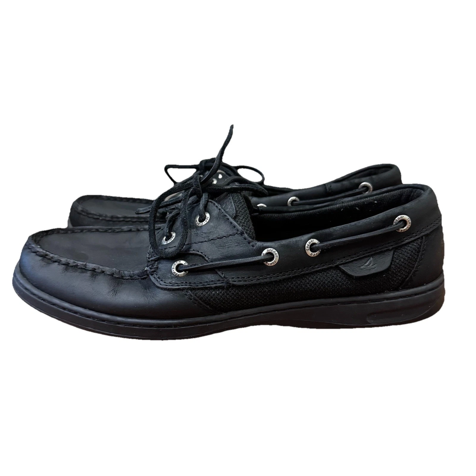 Sperry Original Womens Size 10 Triple Black Two Eye Comfort Leather Boat Shoes