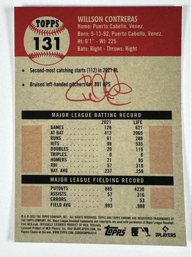 2022 Topps Chrome Platinum Anniversary 131 Willson Contreras Chicago Cubs Card - Picture 2 of 2