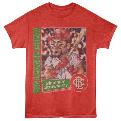 Big League Chew Bubblegum Baseball T-Shirt STRAWBERRY BATTER New Red Heather