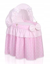 Pink Moses Basket Pram with Canopy & Bedding - Hand Made