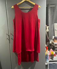 Scene Blaze Red Chiffon Shift Dress Scoop Neck Sleeveless Layered Size 12