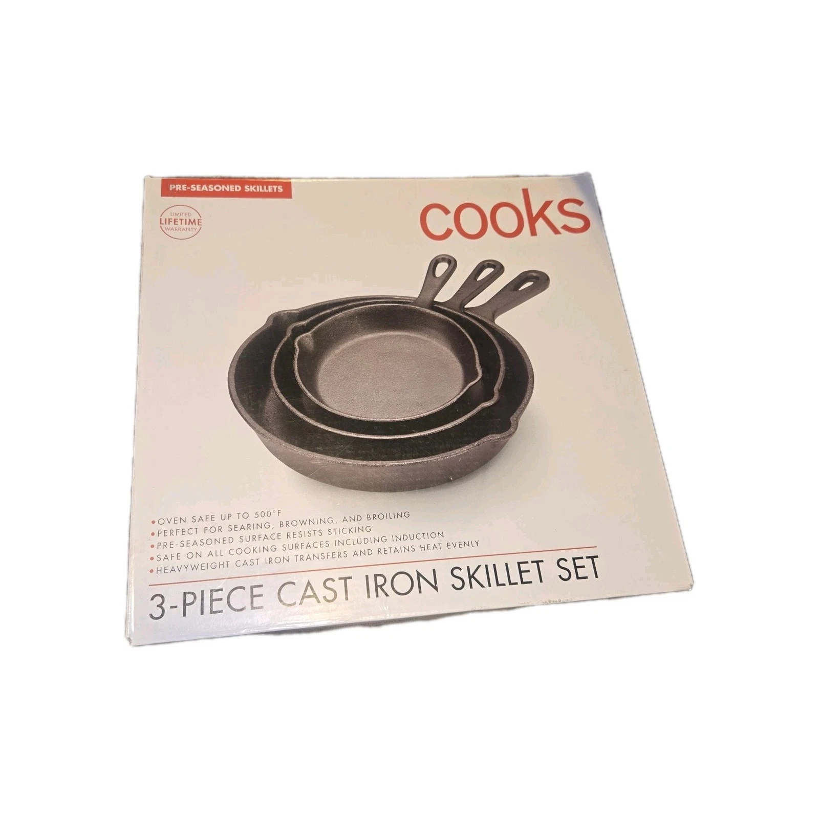 Cooks Cast Iron Skillet Set 3-Pack – Pre-Seasoned