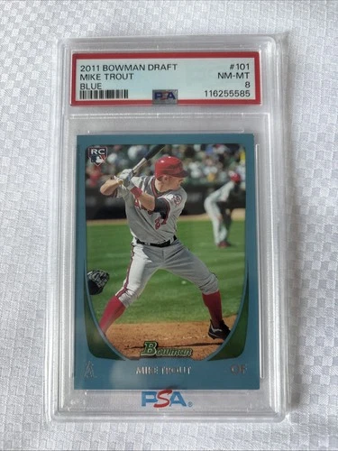 2011 Bowman Draft #101 Mike Trout Rookie Blue 128/499 PSA 8 (RC)