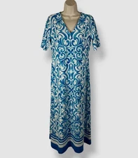 MSK Women's Blue Printed Bordered-Hem Midi Dress Size S