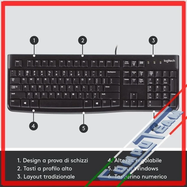 Tastiera USB Logitech K120 tasti con profilo con cavo QWERTY Italiana windows co - Immagine 4 di 4