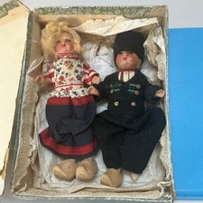 VINTAGE CELLULOID PAIR OF DUTCH DOLLS with WOODEN SHOES Holland 1951