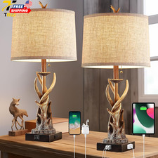 Rustic Deer Antler Table Lamps Set of 2 for Bedroom Farmhouse Bedside Lamps with