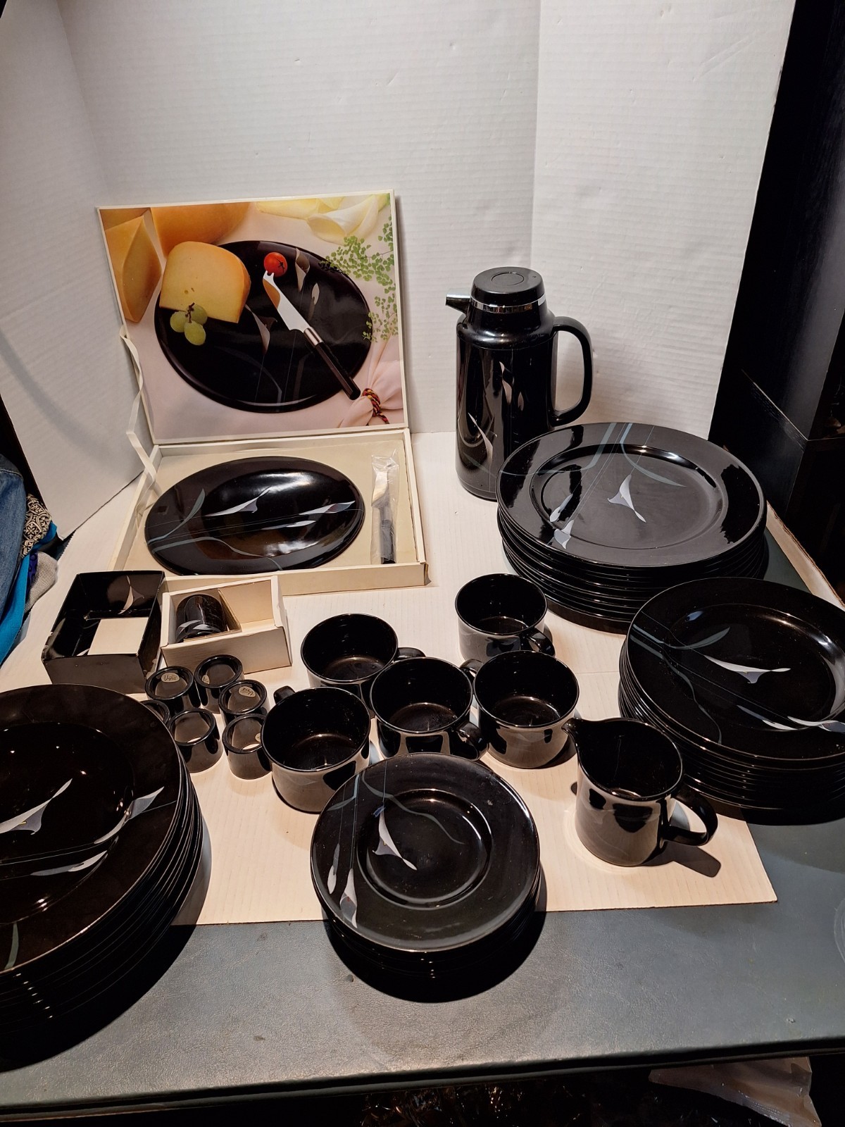 1980s Mikasa Galleria Opus Black Dish Set, Discontinued, Not Complete!!