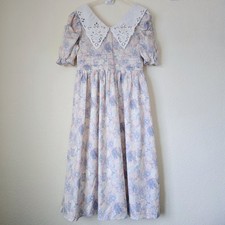 Dazy Prairie Midi Dress Women's Sz S Cottagecore Floral Lace Collar Boho Peasant