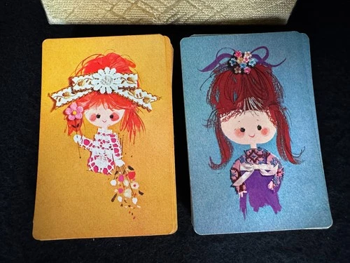 Vintage Trump Playing Cards 2 Decks Pinochle Kitsch Hippie Girls Flowers