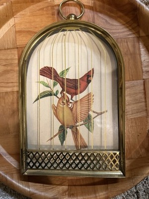 Vintage Bird Cage Picture Frame Red Cardinal Birds Made In Japan