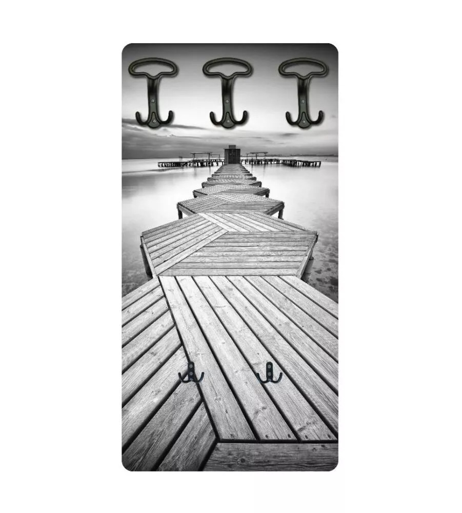 Attaccapanni Pontile Legno 5 Ganci 45x90x1 cm - Appendiabiti Parete