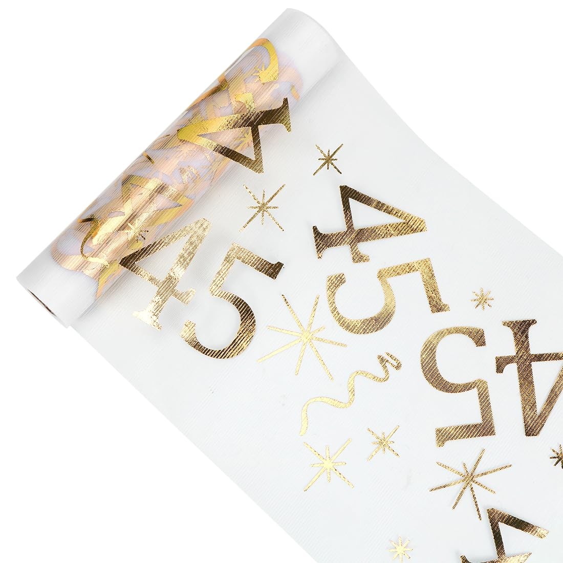 Chemin de table or 45 ans pour décoration d'anniversaire chic en rouleau de 28 cm x 10 m