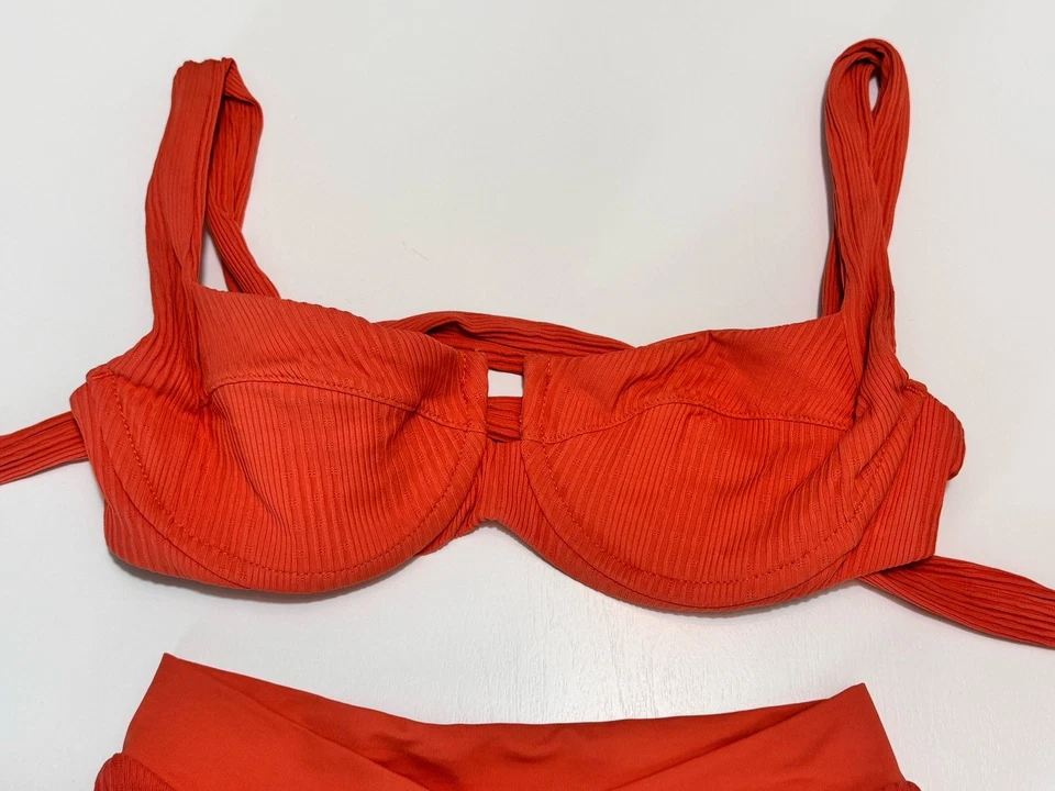 Top con aros L*Space Nikita corte pequeño parte inferior alta francesa XS bikini naranja Foto 3 de 4