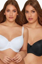 Image of YOURS 2 PACK 46E Curve White & Black Moulded Underwired T-Shirt Bras BNWT