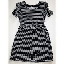Circo girls dress XL 14 knit black white optic stripe ruched short sleeve Target