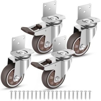 Nefish 3 Inch Side Mount Casters Wheels, L-Shaped Rubber Caster Set of 4, Ball B