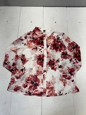 Shein Curve White Red Floral Print Long Sleeve Button Up Shirt Womens Size 2XL
