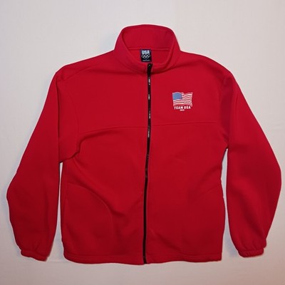USA 2015 Olympics Mens Fleece Jacket Large Red Full Zip Mock Neck