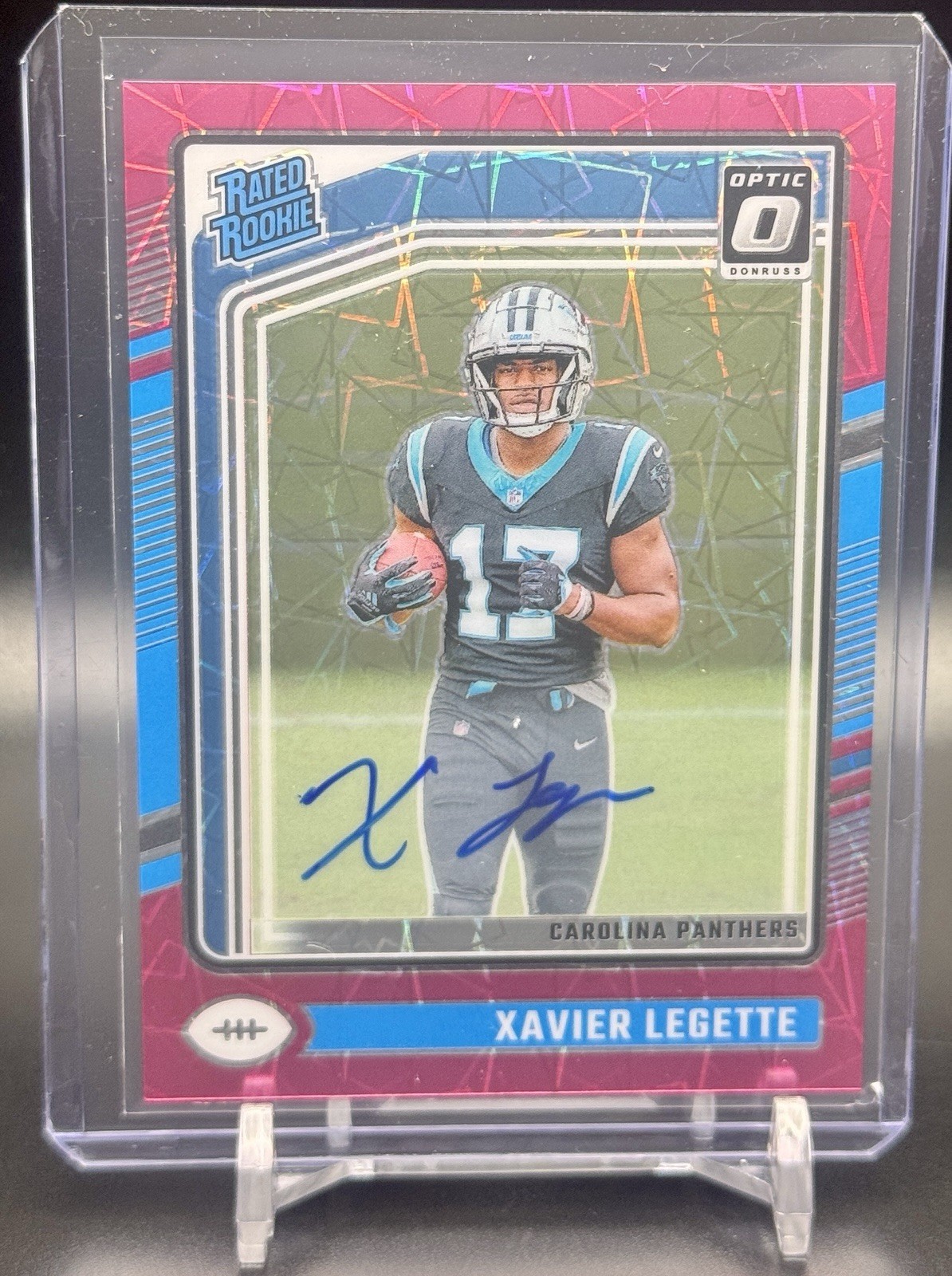 2024 Panini Optic Xavier Legette #299 Rated Rookie Auto PINK VELOCITY SP /50