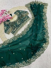 Green Silk ready to wear saree with stitched blouse blouse adjustable size 38-42