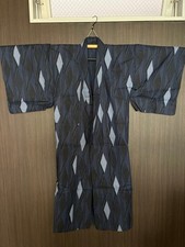 Boro Japanese Kimono Aged Textile Robe Men Yukata Silver Colour Pattern Japan
