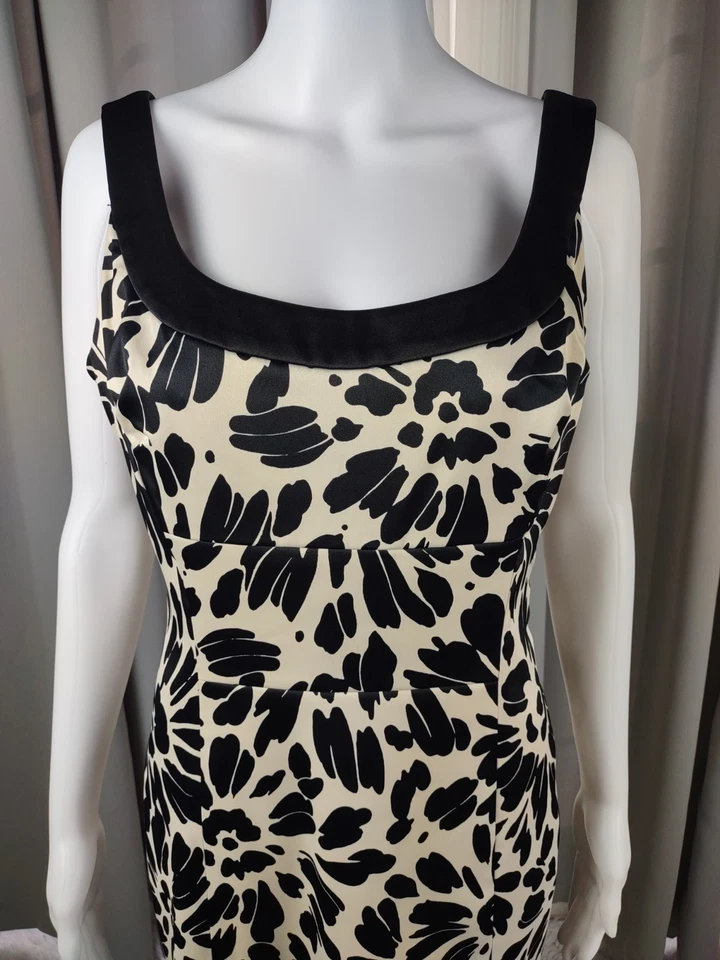 Vestido midi Evan Picone para mujer negro crema floral sin mangas cuello redondo talla 10 Foto 3 de 4