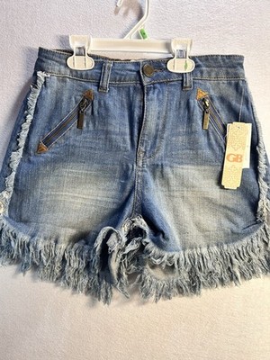 GB Women s Blue Medium Wash Denim Cut Off Fringe Hem Zipper Pockets Size 5