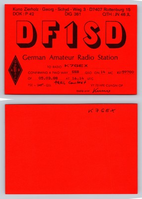 Ham Radio QSL QSO Postcard DF1SD, Rottenburg, Bayern, Germany