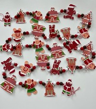 Wooden Gingerbread Kids, Houses and Beads Christmas Garland, Mantal, Decor Fun