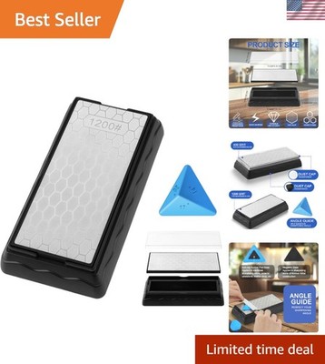 Double-sided Diamond Sharpening Stone with Storage Case and Angle Guide - Sil...
