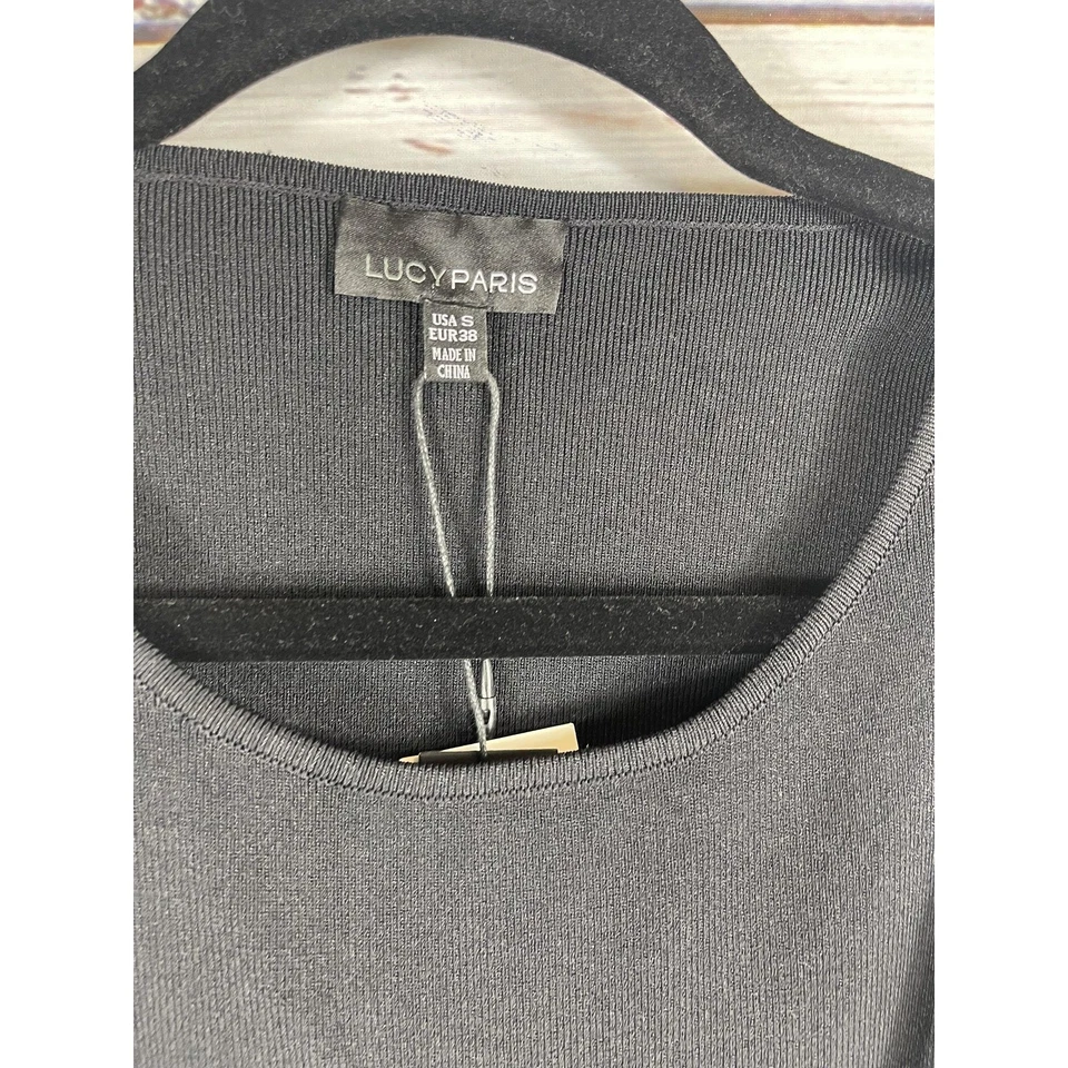 Vestido Lucy Paris Mujer Pequeño Negro Recorte Midi Sin Mangas Corbata Cintura Bodycon Nuevo Foto 4 de 4