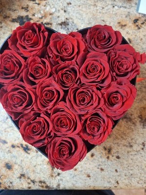 Glamour Boutique 16 PC Forever Red Roses Heart Shape Gift Box Preserved Eternal