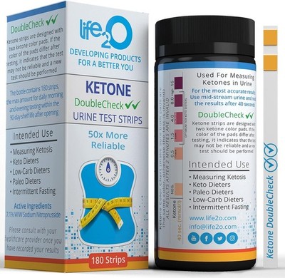 life2O DoubleCheck Ketone Test Strips 180ct, 50x More Dependable Keto Test, Keto