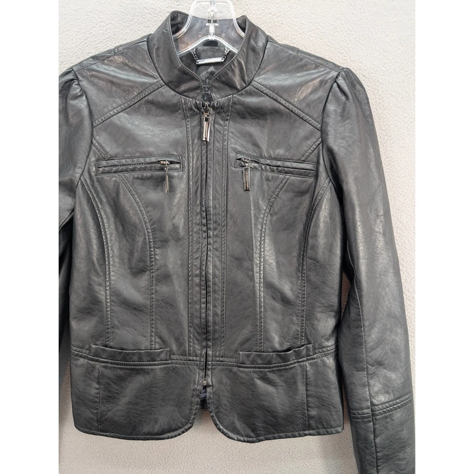 Jou Jou Women's Leather Moto Jacket Black Small Zipped Pockets Grunge Goth NWT - Image 3 of 4