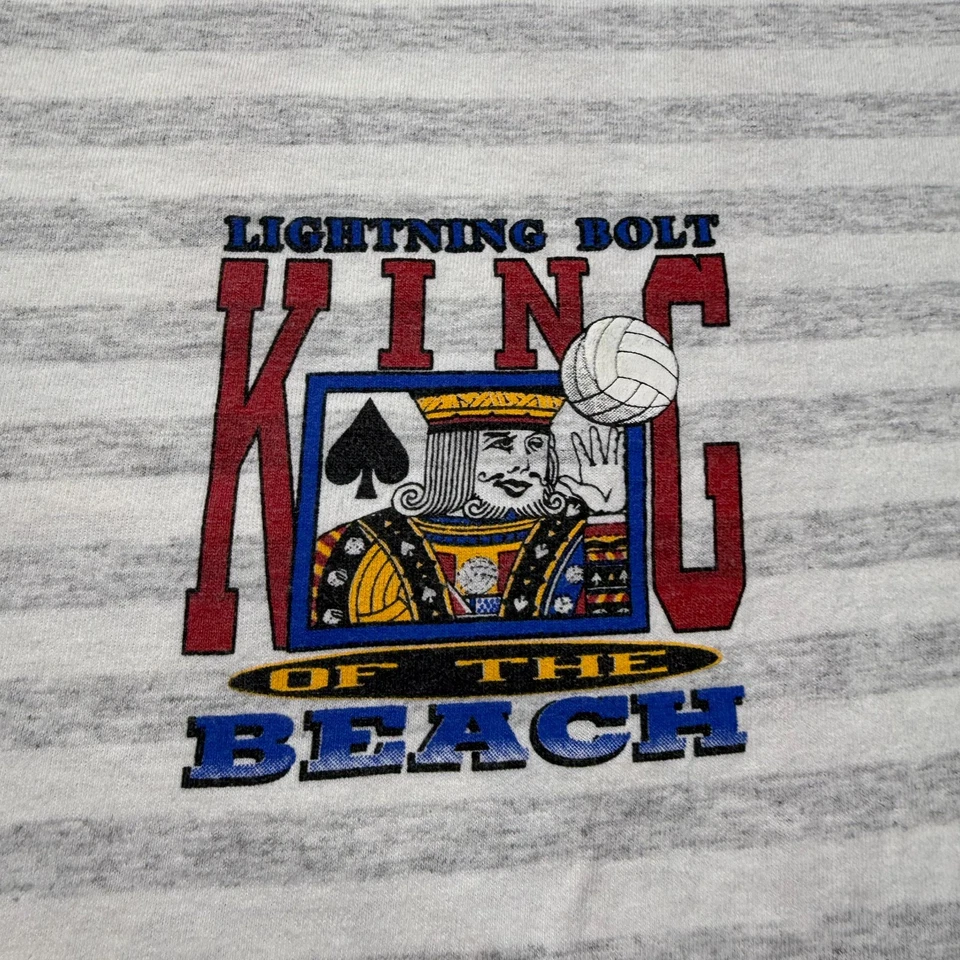 Camiseta De Colección Años 90 Rey de la Playa Voleibol Rayas Gráfico Hecha en EE. UU. - XL Foto 3 de 4