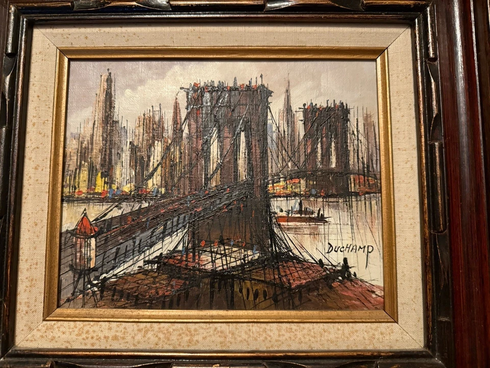 Original Suzanne Duchamp (1899-1963) Brooklyn Bridge NYC Oil on Canvas Painting - Image 3 of 4