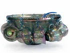 Vintage Indiana Blue Iridescent Carnival Glass princess Punch Bowl 26pc Grapes