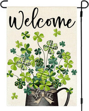 Shamrock Welcome St Patricks Day Garden Flag 12X18 Inch Double Sided outside Blo